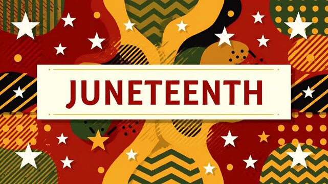 Juneteenth holiday banner with abstract panafrican patterns and stars for freedom day