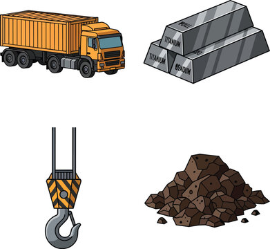 Heavy Industry Mining Equipment Set with Cargo Truck and Metal Ingots