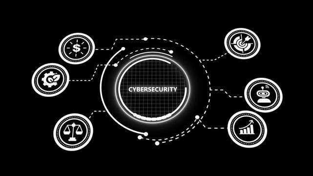 Cybersecurity network infographic with digital and data connectivity