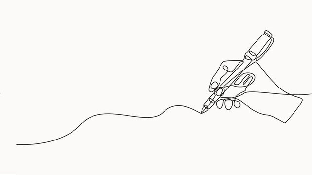 One line hand writing continuous line drawing hand with pen line art illustration, Sign line pen hand vector, Continuous one line pen hand writing one art, self drawing animation video