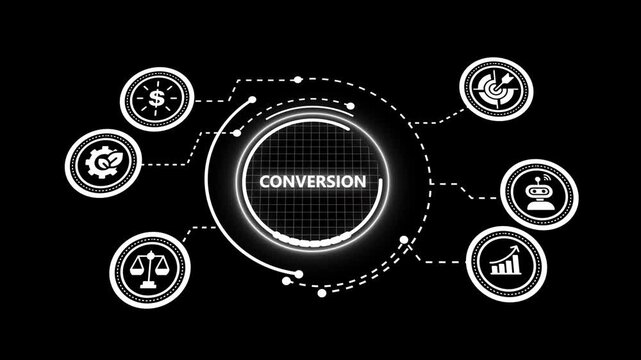 Digital conversion strategy infographic with business and data network
