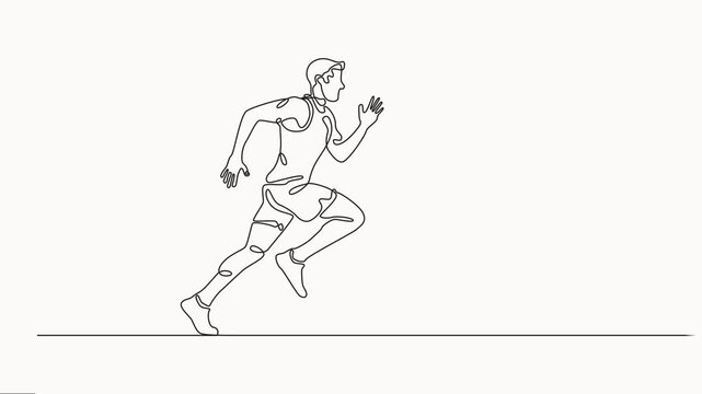 single line animation illustration for run, draw, man, athlete, sprinter, runner runs fast, Continuous One Line Drawing Running Man Animation Minimal Line Art Athlete Sprint Motion.