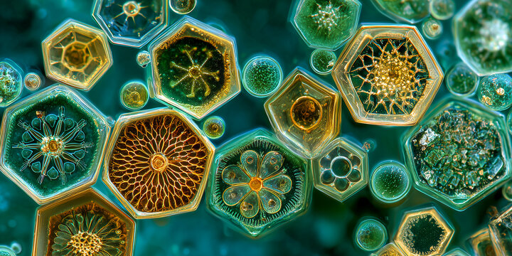 marine diatom silica shells with intricate geometric patterns