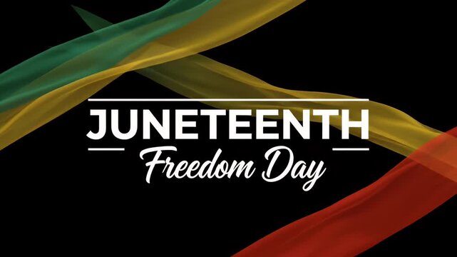 Juneteenth freedom day celebration with flowing colorful ribbons on black background