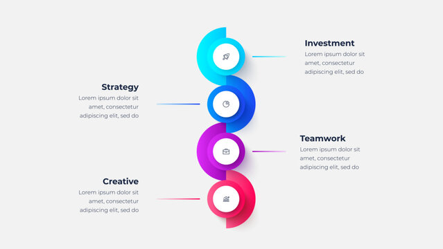 4 step vertical infographic with modern gradient style timeline for business investment and teamwork project