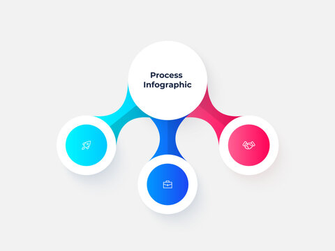 Three Step Business Infographic Diagram Template for Process Workflow Presentation with Circular Center Layout