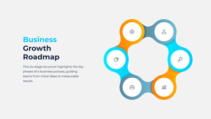 Fototapeta na wymiar Six Options Circular Infographic Template for Business Workflow Process Diagram