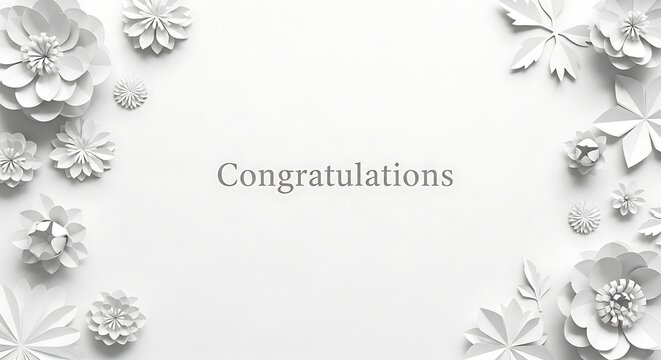 Elegant floral paper art with congratulations message on a white background