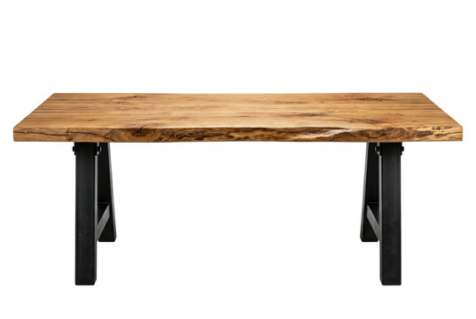 Live edge oak dining table isolated. Industrial furniture mockup.