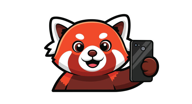 Red panda holding a smartphone device.