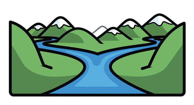 River flowing through green landscape.