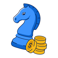 Flat icon of chess knight with coins. © SmashingStocks