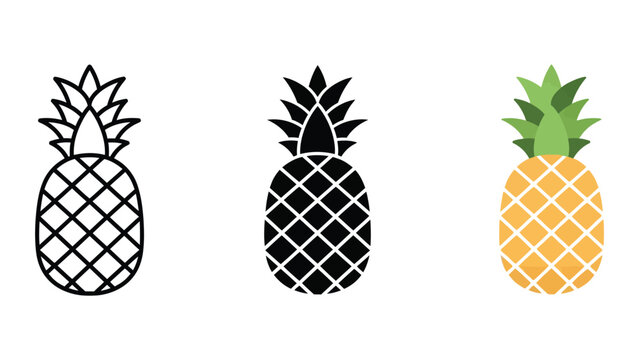 three stylized pineapples in flat design vector illustration