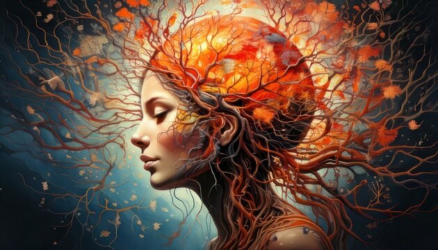 Intricate Mindscape - A Womans Psyche Woven with Natures Essence.