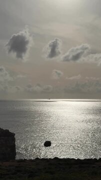 Backlit Sea With Birds Flying Over Sunlit Water