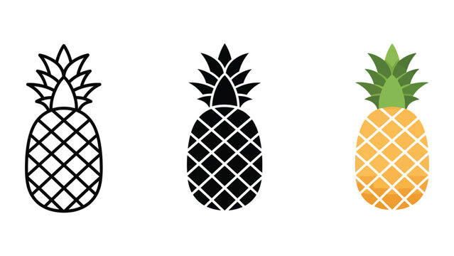 three stylized pineapples flat design vector illustration