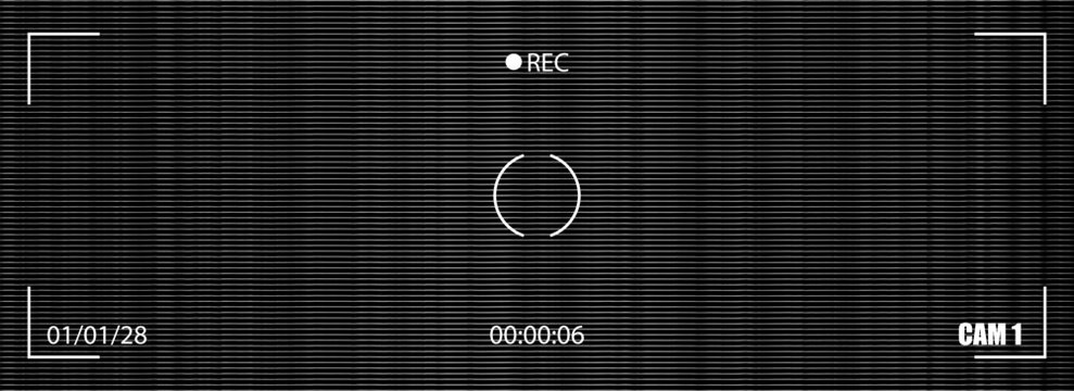 Illustration of a security camera (CCTV) viewfinder overlay filled with heavy black and white static noise