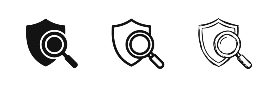 Security Scan and Protection Icon Set with Shield and Magnifier
