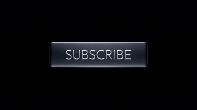 A captivating close-up of a subscribe button with a sleek metallic finish, illuminated by dynamic light and shadows on a dark background.