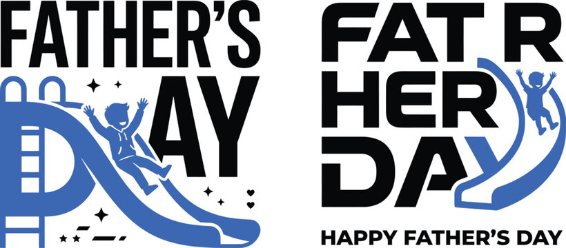 Happy Father's Day Greeting Card with Blue and Black Text and Graphics