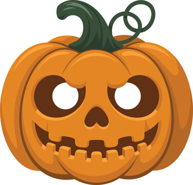 Cute cartoon pumpkin with green stem and big smile