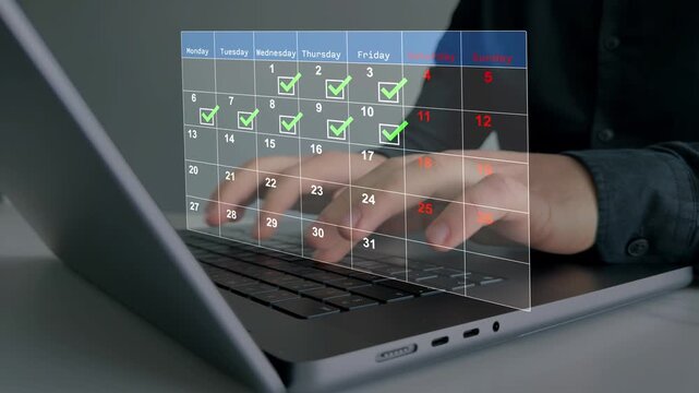 Businessman manages time to work efficiently task and on time on all projects,data documentation checklist survey. Managing a scheduled meeting.Calendar work schedule, business plan concept.	
