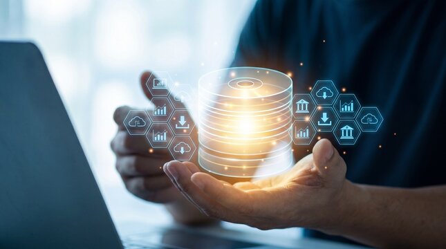 Digital database and cloud computing technology concept, data storage and management system