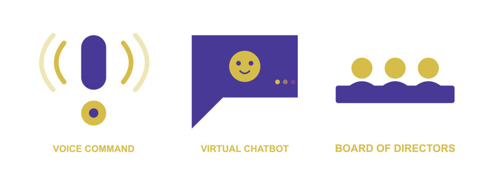 Voice command virtual chatbot and board of directors flat design graphic elements.