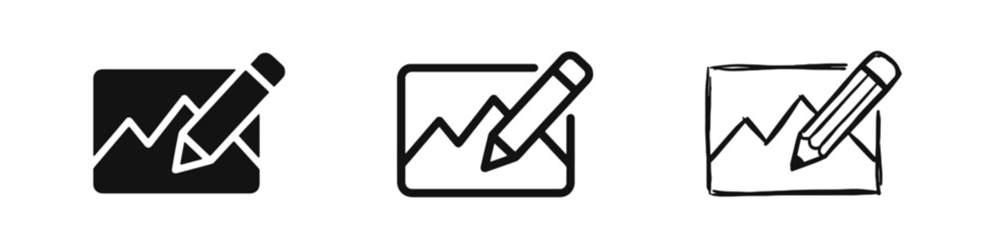 Edit Image Icons - Picture and Pencil Symbols in Solid, Outline, and Sketch Styles