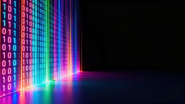 Colorful binary code neon lights