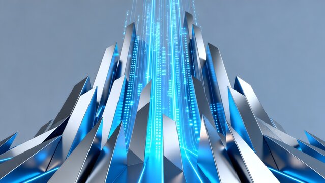 Abstract digital data flow with metallic spikes