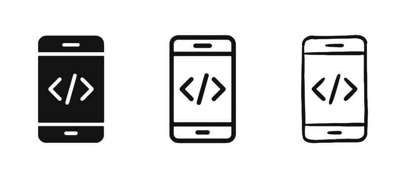 Mobile Coding and Development Icon Set - Smartphone with Code Symbol