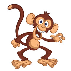 Obraz premium Cartoon funny brown monkey chimpanzee jumping or dancing. Vector illustration isolated on white