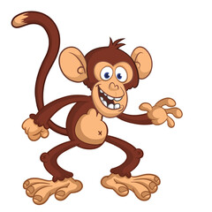 Fototapeta premium Cartoon funny brown monkey chimpanzee jumping or dancing. Vector illustration isolated on white