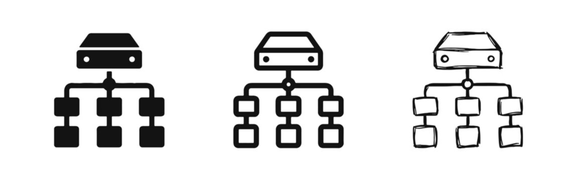 Sitemap and network infrastructure server architecture icon set