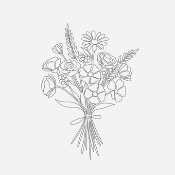 Minimalist Floral Bouquet Illustration, Elegant Line Art Design