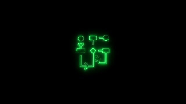 Glowing green neon flowchart symbol isolated on a solid black background, for technical diagrams