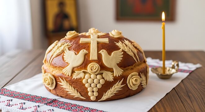 Traditional Easter bread with candle.
