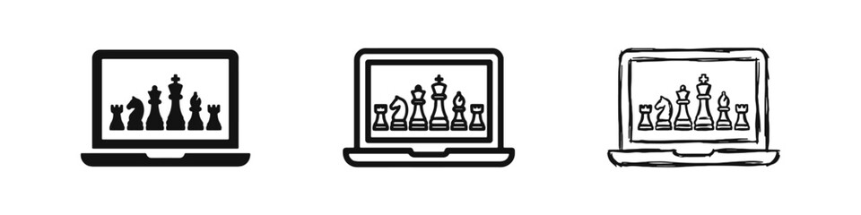 Online Chess Game and Strategy Icon Set © drawing lines