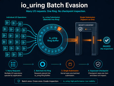 Diagram illustrating io_uring batch evasion for efficient data processing.