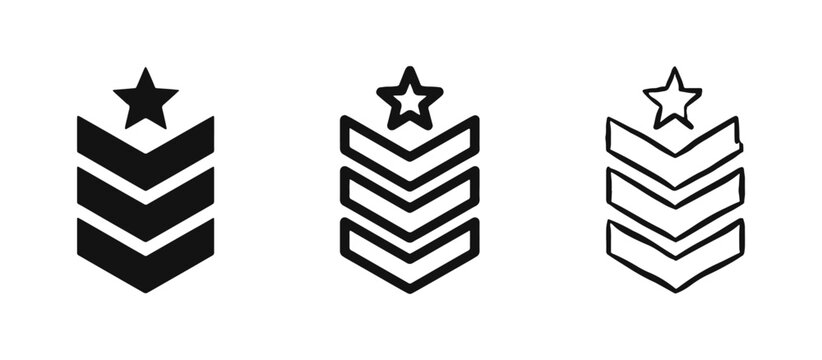 Military Rank Chevrons with Star Icon Set