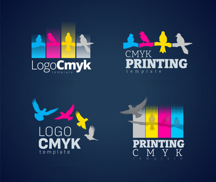 Set Logo CMYK Print theme. The birds. Template design vector. Black background.