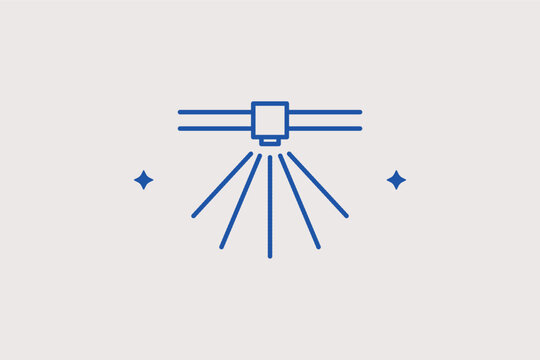 Garden irrigation sprinkler line icon for automatic lawn watering systems. Technical vector illustration for landscaping services and smart garden technology.