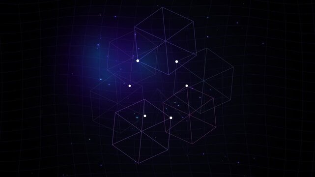 Animated Digital Hexagon Patterns with Glowing Particles on Dark Grid