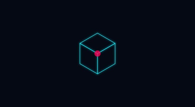 Neon cube animation with pulsing center point minimalist motion animation