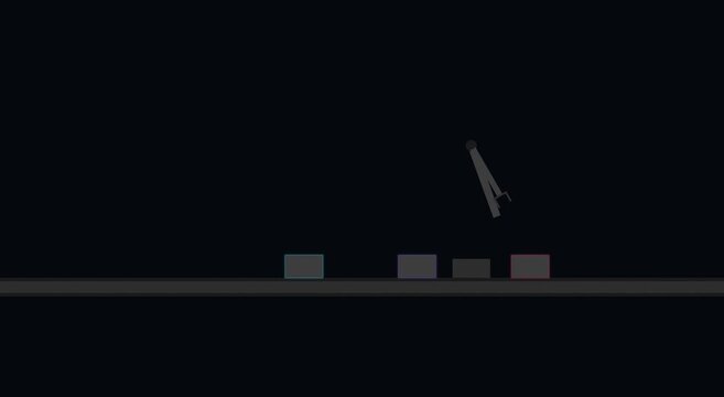 Robotic arm sorting industrial blocks on automated production animation