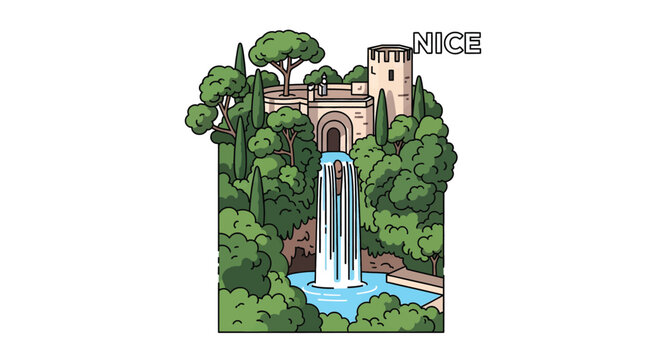 Water flows from fountain structure.