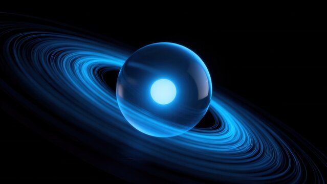 Blue glowing sphere with orbiting rings