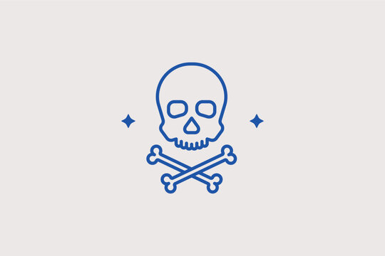Skull and crossbones line icon representing the lethal risks of long-term smoking. Powerful vector illustration for warning labels and mortality statistics reports.