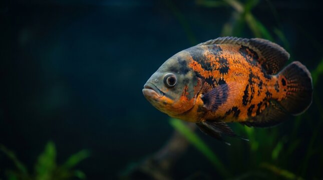 Oscar fish on aquarium